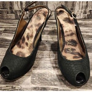 Sam Edelman Evelyn Black Leather‎ High Heel Sling Back Shoes Womens 8.5 M